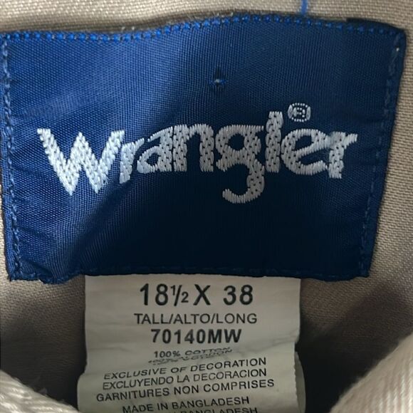 š„Vintage WRANGLER Western Thick Pearl SnapāTan āDenim Likeā Shirt 18.5-38 (2XL) - Picture 9 of 9